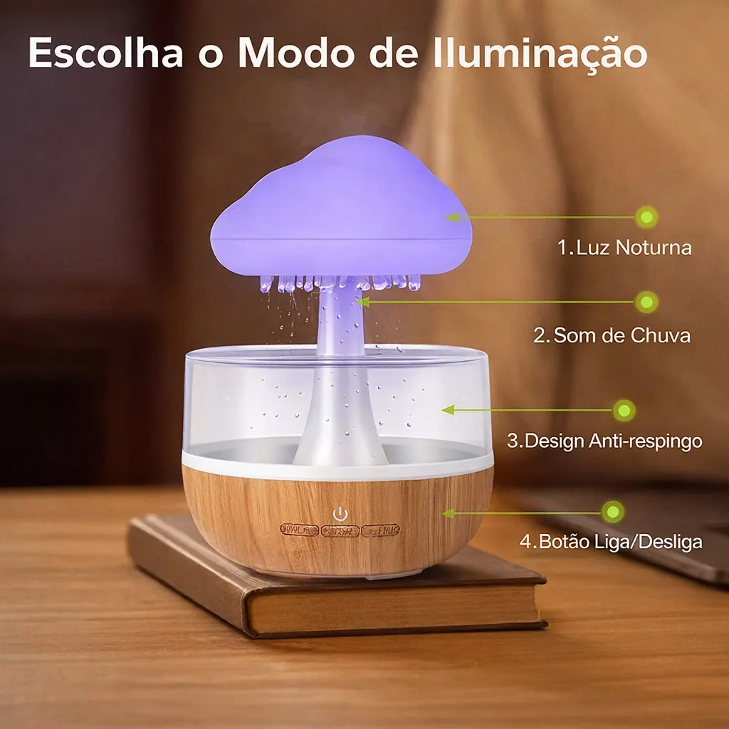 Umidificador Nuvem de Chuva 2 em 1 com Difusor — imagem principal
