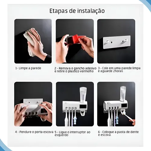 Genérica Suporte Escova Dentes Uv Suporte Branco — imagem 5