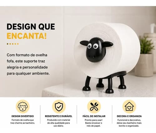 Suporte Para Papel Higiênico Ovelhas Decoração De Banheiro Preto — imagem 3