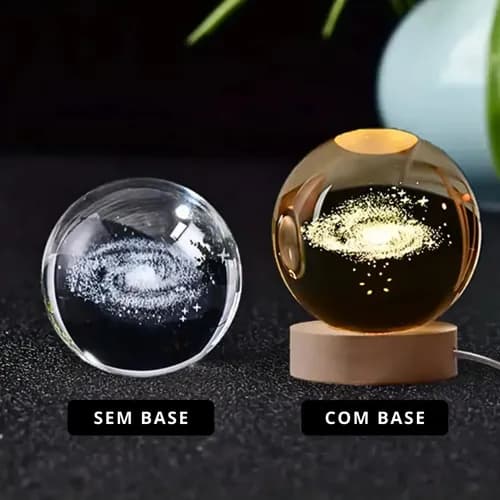 Luminária Bola De Cristal 3d Galáxia Com Base De Madeira Led Madeira Pinus Galaxia 127/220v — imagem 6
