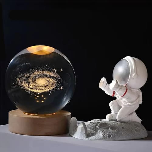 Luminária Bola De Cristal 3d Galáxia Com Base De Madeira Led Madeira Pinus Galaxia 127/220v — imagem 5
