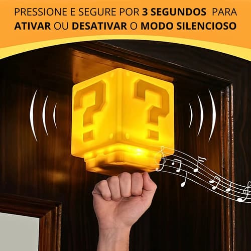 Luminária Cubo Mesa Com Som Super Mario Bros Geek Game Amarelo Branco 3.7 — imagem 3